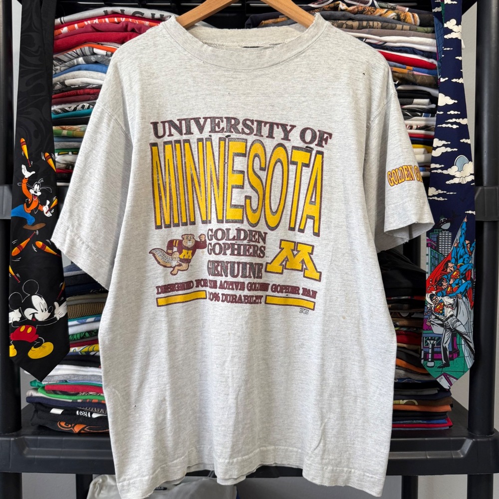 Vintage Heather Gray University Of Minnesota Gophers Graphic Tee XL Light Marks